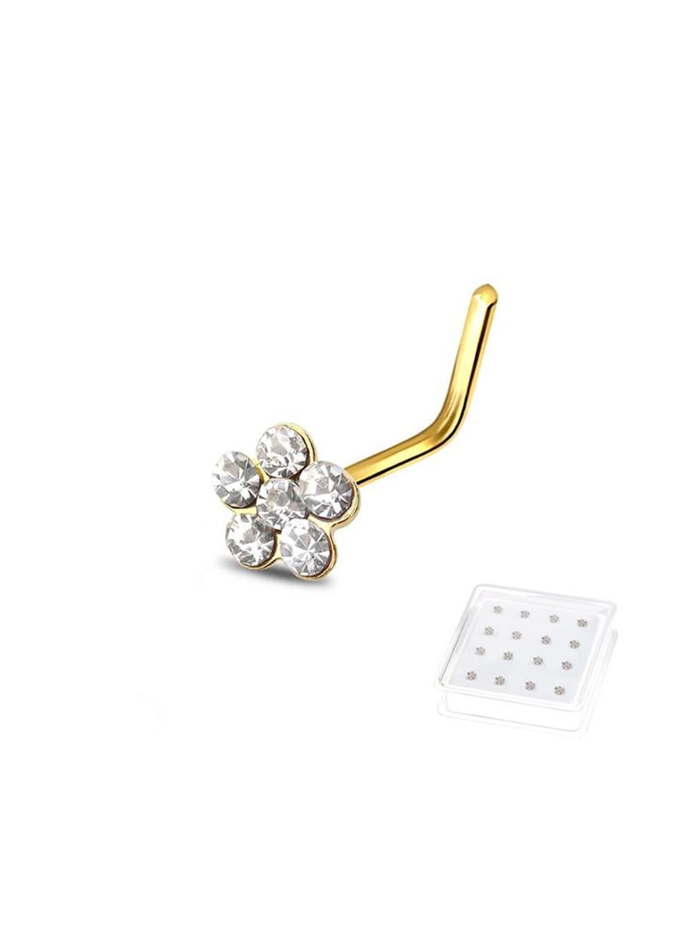Cubic Zirconia Sterling Silver L-Shape Nose Flower Ring